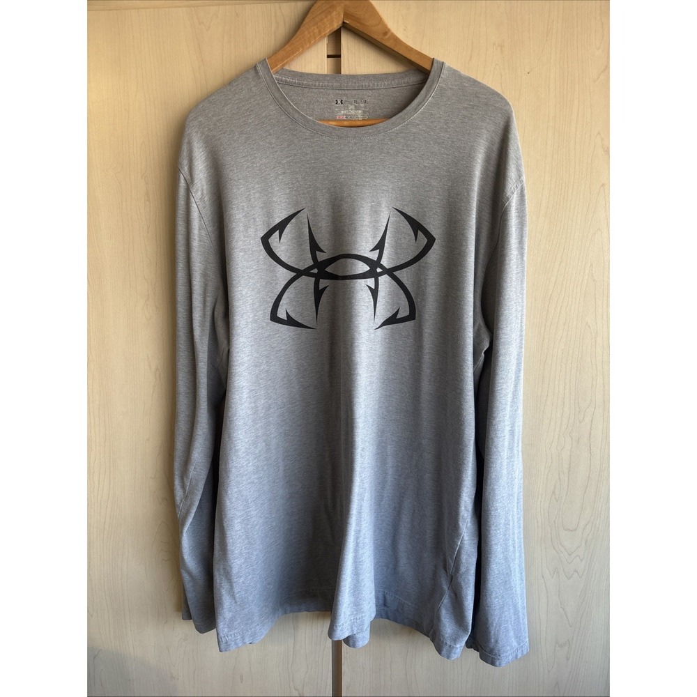 Under Armour HEAT GEAR Size XL Mens Gray Cotton Blend Long Sleeve Athletic Top